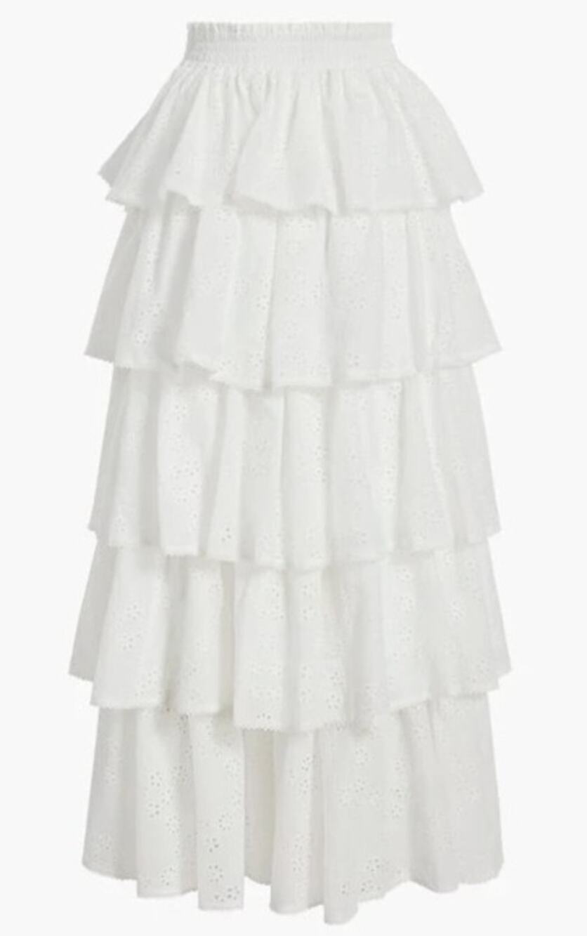Hill House Home The White Eyelet Noemie Tiered Maxi Midi Skirt Cotton NWT S